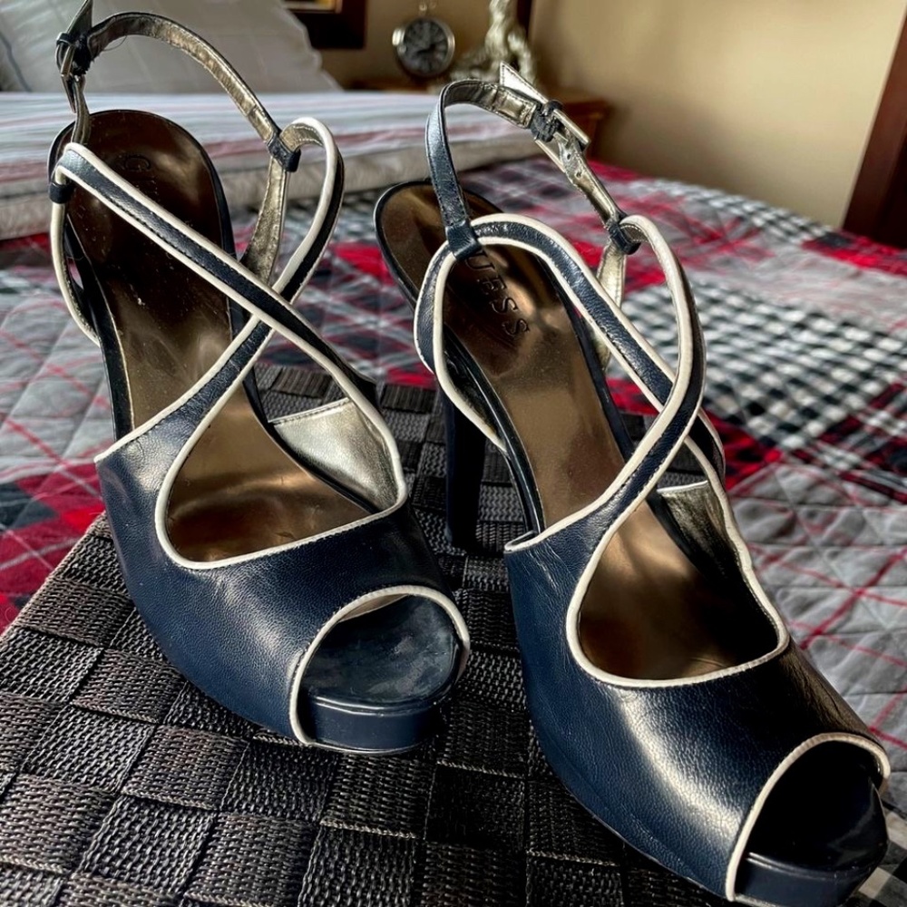 Guess Navy Platform Sandal Heels